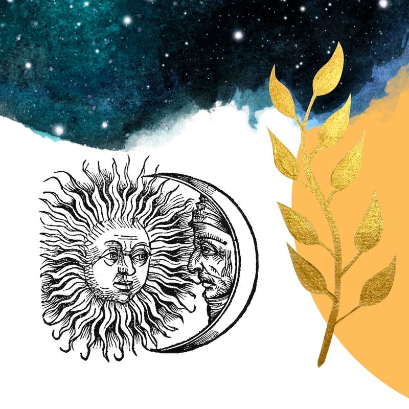 An illustration of the sun and moon facing each other.