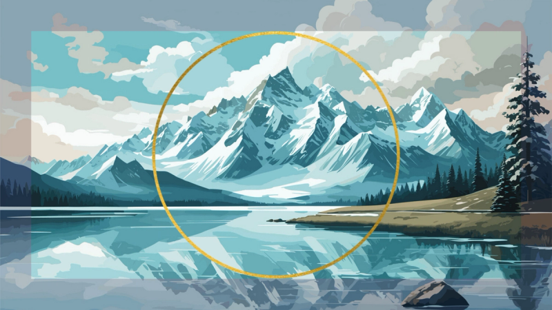 Bright landscape of a mountain range reflecting onto a lake.